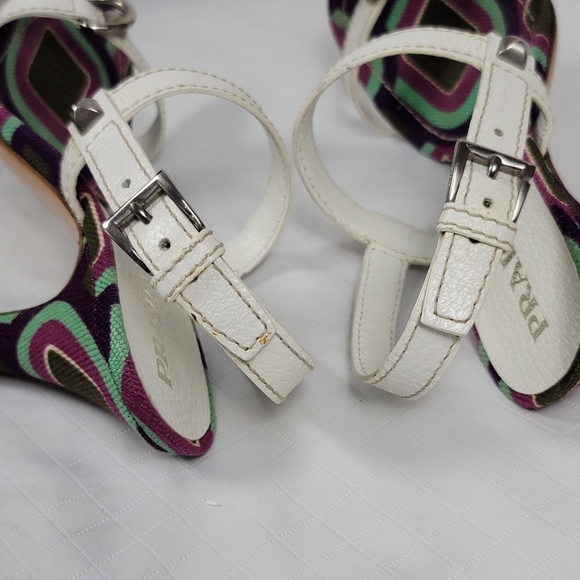 Prada Calzature Donna White Leather Cinghiale Viola Slingback Heel Sandals Sz 39 - Picture 8 of 12